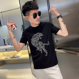 TX256-P45控65夏季短袖T恤衫社会小伙修身烫钻半袖tee潮白色1，男装T恤，电商A343
