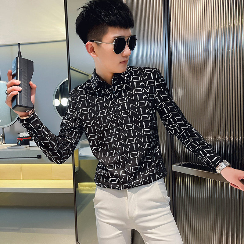 CS167秋装社会小伙修身长袖衬衫男衬衣黑,男装衬衫,电商A343