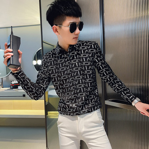 CS167 秋装社会小伙修身长袖衬衫男衬衣 黑图片