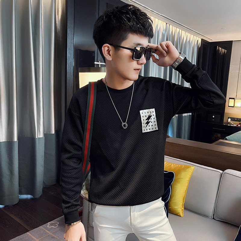 WY88 秋装社会精神小伙修身卫衣男套头衫 黑1图片
