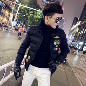 社会小伙立领ins棉衣外套修身刺绣棉服 A343-CF40-P128 控158 黑2图片