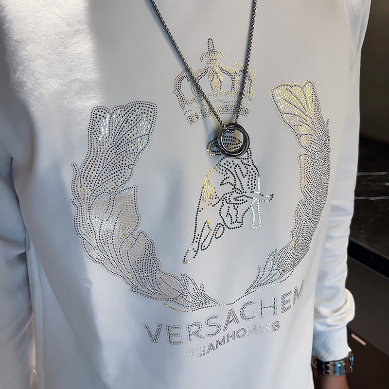 WY77秋装社会精神小伙修身卫衣男套头衫白1,男装卫衣,电商A343