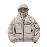 2021冬季大口袋装饰连帽加厚保暖棉服男潮A343-CF05-P140米白，男装棉衣，电商A343