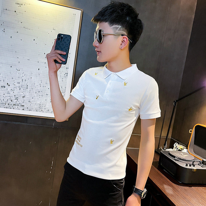 2021新款社会小伙修身印花短袖polo衫 A343-PL54-P45 控65 白图片