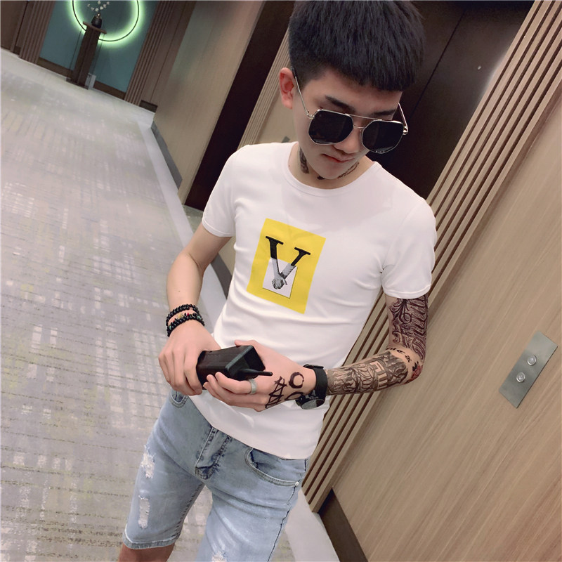 男士修身短袖T恤衫社会小伙半袖A343-TX62-P38（白）,男装T恤,电商A343