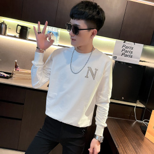 WY73 秋装社会精神小伙修身卫衣男套头衫 白图片