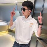 CS148-P58控78社会小伙印花套头七分袖衬衫花衬衣男潮白1，男装衬衫，电商A343