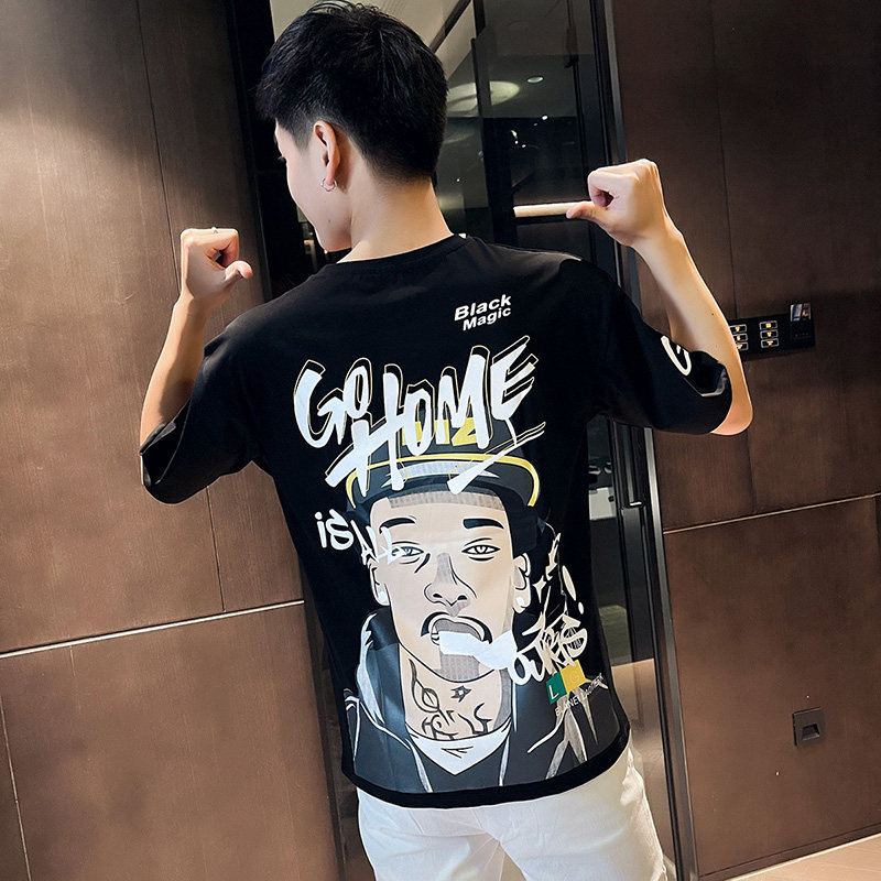 夏季短袖T恤衫社会小伙宽松半袖tee潮A343-TX216-P40控60白1,男装T恤,电商A343