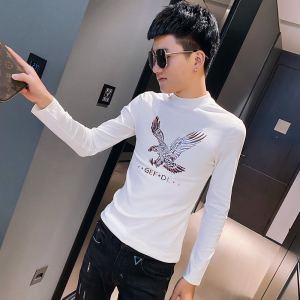 秋装精神小伙修身长袖T恤男打底衫潮 A343-TX181-P45 白图片