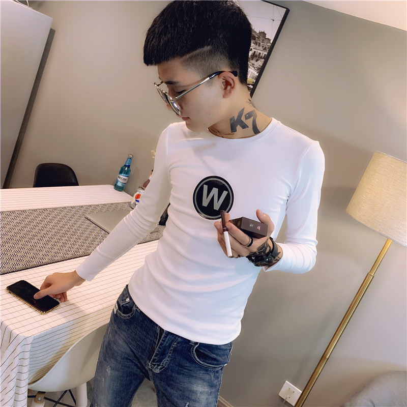 社会精神小伙打底衫T恤男长袖潮流A343-TX93-P40黑,男装T恤,电商A343