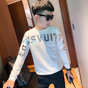 秋季社会小伙ins修身圆领套头卫衣男潮上衣 A343-WY39 白色图片