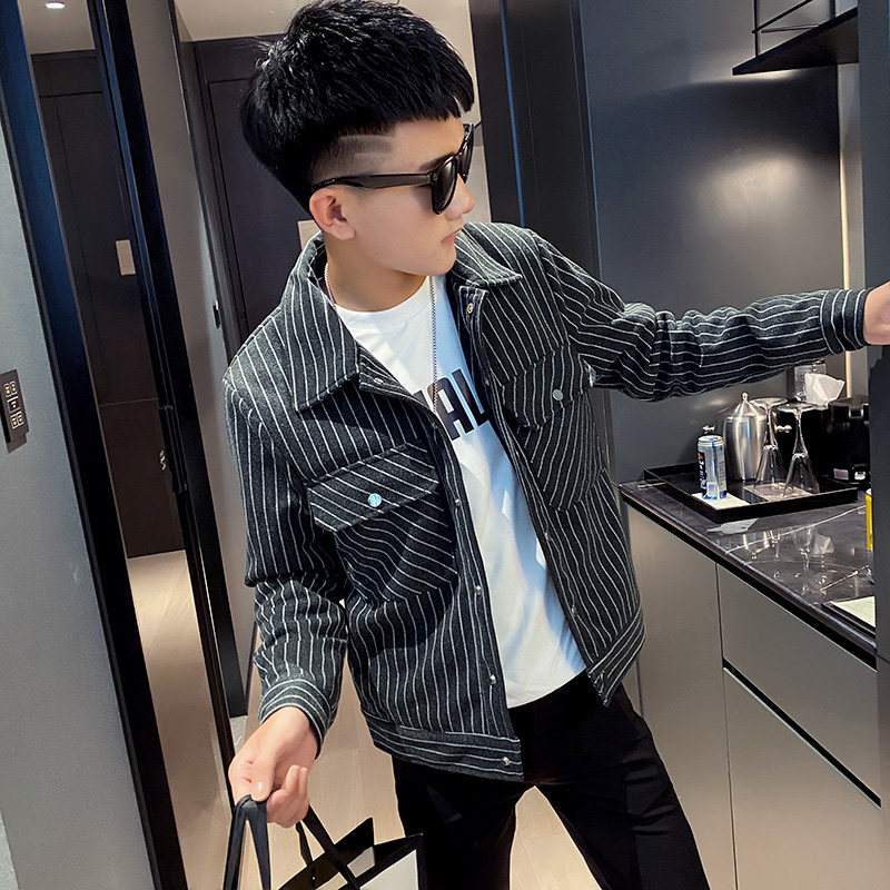 秋季男外套ins网红社会小伙条纹修身夹克A343-JK52-P105控128黑1,男装夹克,电商A343