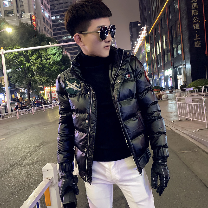 社会小伙立领ins飞机棉衣外套修身皮棉服 A343-CF39-P128控158 黑图片