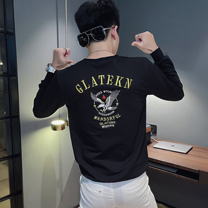 WY78-P55 控75 秋装社会精神小伙修身卫衣男套头衫 黑图片