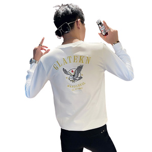 WY78 秋装社会精神小伙修身卫衣男套头衫 白1图片