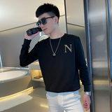 WY73-P55控75秋装社会精神小伙修身卫衣男套头衫黑，男装卫衣，电商A343