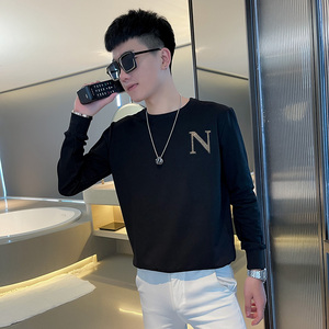 WY73-P55控75秋装社会精神小伙修身卫衣男套头衫黑