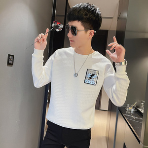 WY88 秋装社会精神小伙修身卫衣男套头衫 白图片