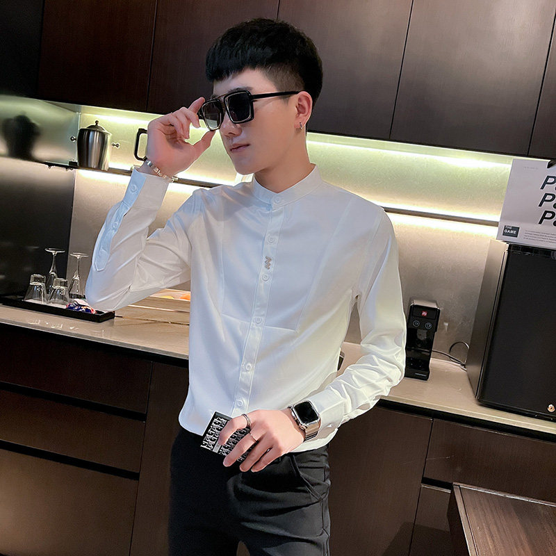 CS168秋装社会小伙修身长袖衬衫男衬衣黑,男装衬衫,电商A343