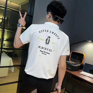 PL71 社会精神小伙修身刺绣短袖polo衫 白1图片