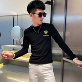 T秋季社会小伙修身打底衫长袖T恤男潮流白1，男装T恤，电商A343