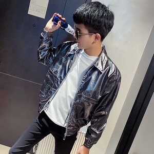 2021秋冬新款社会小伙修身翻领夹克外套 A343-J 黑图片