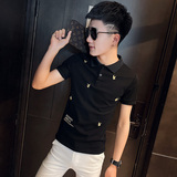 2021新款社会小伙修身印花短袖polo衫A343-PL54-P45控65黑1，男装Polo衫，电商A343