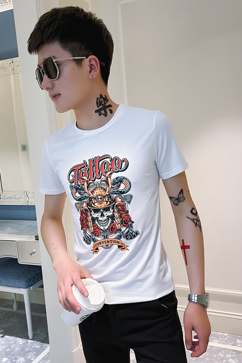 2021夏季圆领青春半袖修身短袖t恤衫男TX250-P38控58黑1,男装T恤,电商A343
