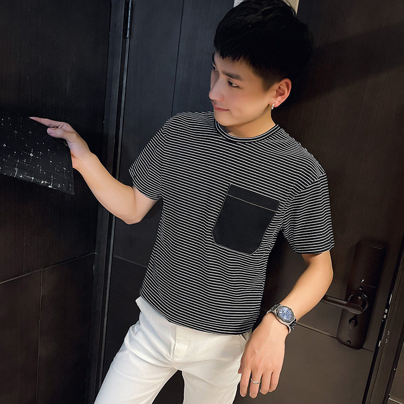 夏季短袖T恤衫社会小伙宽松半袖tee潮 A343-TX222-P40 控60 黑图片