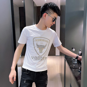 2021夏季圆领青春半袖修身短袖t恤衫男 TX247-P40 控60 黑图片