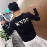 秋季社会小伙ins修身圆领套头卫衣男潮上衣A343-WY39墨绿，男装卫衣，电商A343