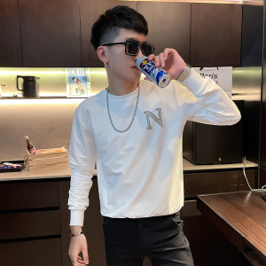 WY73 秋装社会精神小伙修身卫衣男套头衫 白1图片