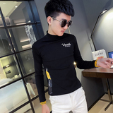 秋冬精神小伙修身长袖ins打底衫T恤男A343-TX179-P45黑1，男装T恤，电商A343