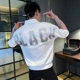 CS161社会小伙印花套头七分袖衬衫衬衣男潮白，男装衬衫，电商A343