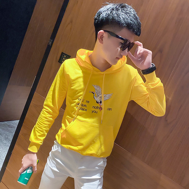 社会小伙ins修身连帽卫衣刺绣男潮上衣A343-WY42-P58黑色,男装卫衣,电商A343