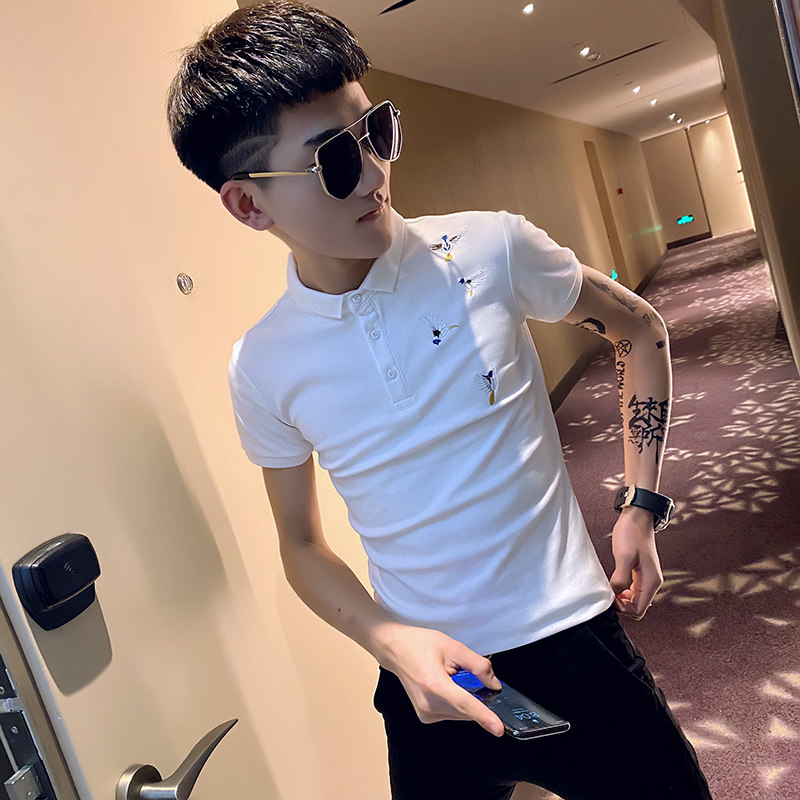 2021夏款社会精神小伙短袖POLO衫男潮流A343-PL33-P45(白)，男装Polo衫，电商A343