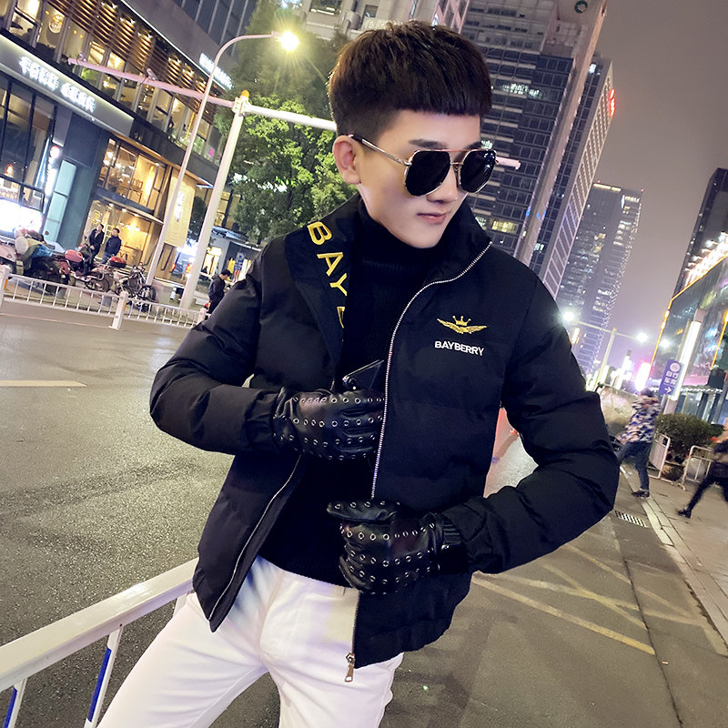 社会小伙立领ins棉衣外套修身刺绣棉服 A343-CF41-P128 控158 黑图片
