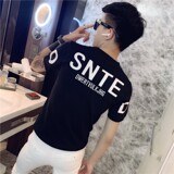修身社会小伙字母提花短袖针织衫毛衣白A343-MY35，男装针织衫/毛衣，电商A343