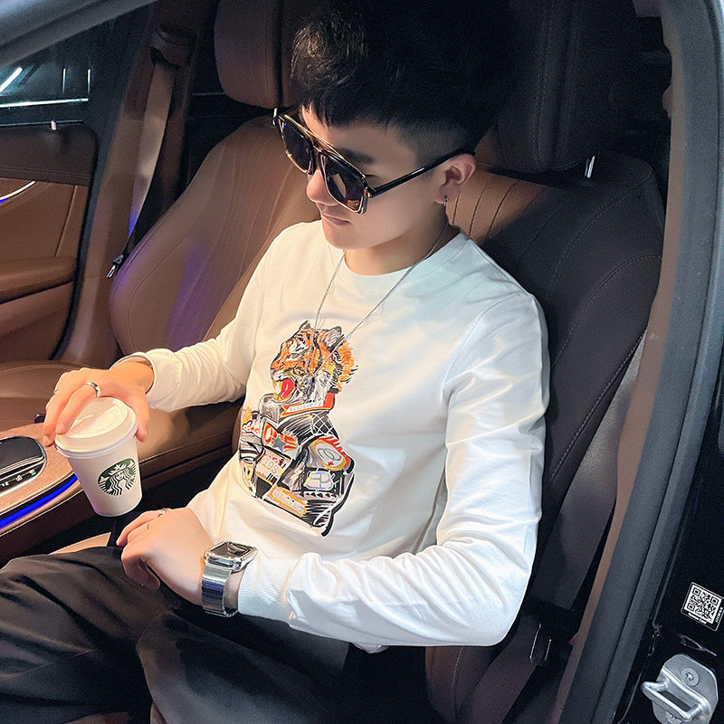 WY79 秋装社会精神小伙修身卫衣男套头衫 白1图片