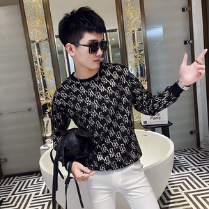 WY81 秋装社会精神小伙修身卫衣男套头衫 白1图片