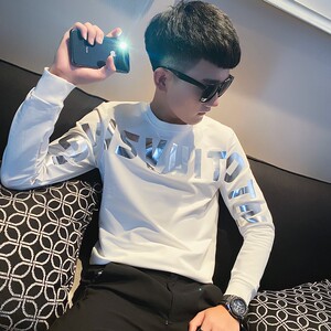 秋季社会小伙ins修身圆领套头卫衣男潮上衣 A343-WY39 黑色图片
