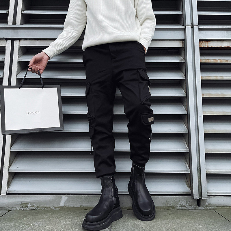 冬季社会小伙工装裤潮加绒加厚束脚裤子黑2A343-CK35-P78控108,男装休闲裤,电商A343