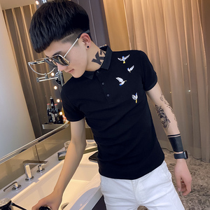 2021夏款社会精神小伙短袖POLO衫男潮流 A343-PL33-P45 (黑)图片