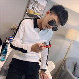 社会小伙修身拼色长袖衬衫男衬衣黑A343-CS66-P60，男装衬衫，电商A343
