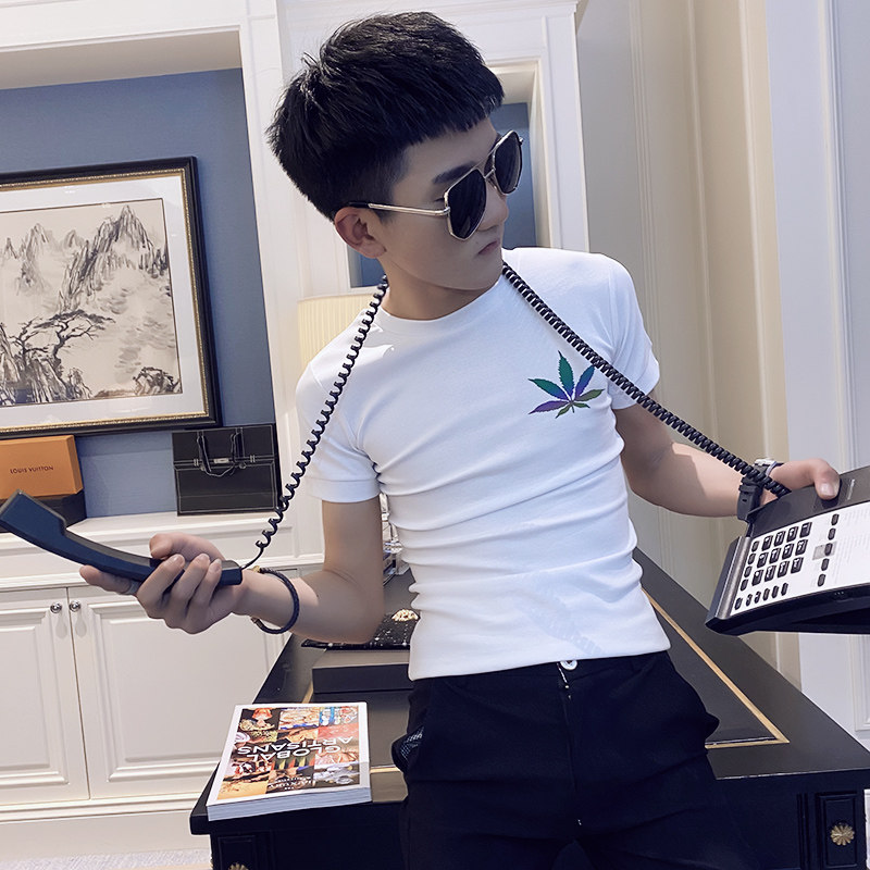 社会小伙夏季反光短袖T恤半袖修身tee白TX141-P38控58,男装T恤,电商A343