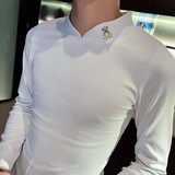 T秋季社会小伙修身打底衫长袖T恤男潮流黑，男装T恤，电商A343