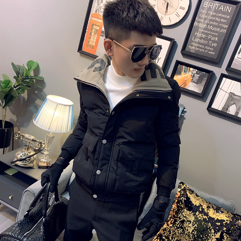 2021冬款社会小伙修身翻领加厚保暖棉衣A343-CF11-P130黑,男装棉衣,电商A343