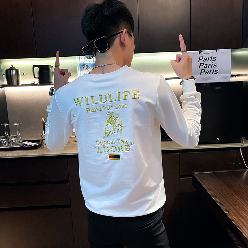 WY72 秋装社会精神小伙修身卫衣男套头衫 白图片