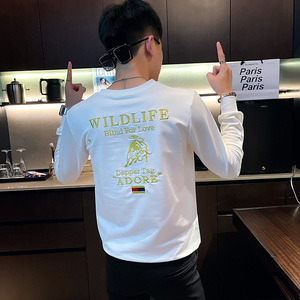 WY72 秋装社会精神小伙修身卫衣男套头衫 黑1图片