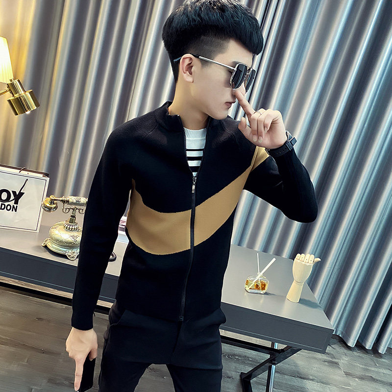 冬季社会精神小伙针织衫毛衣外套男潮A343-MY77-P85控105黄，男装针织衫/毛衣，电商A343